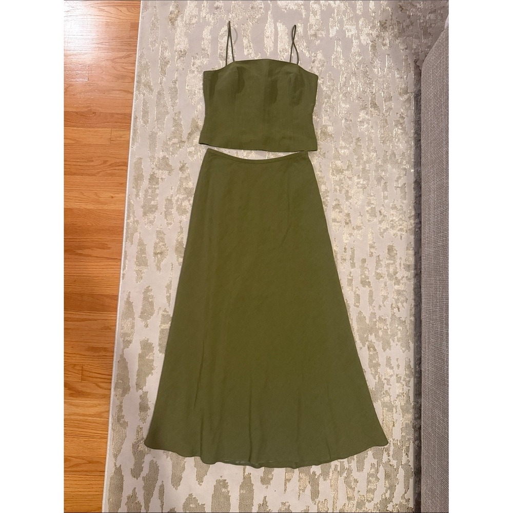 Ann Taylor Olive Green Linen Blend Top & Skirt Set Size 2 & 4 Camisole Maxi